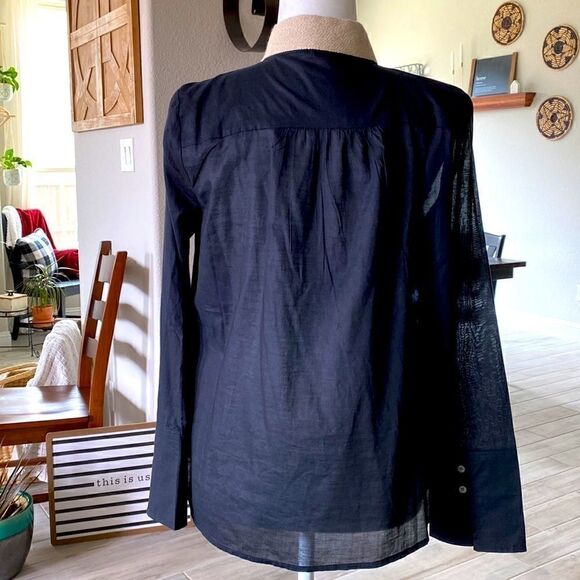 J. Crew Soutache Trim Black V Neck Long Sleeve Tunic Cotton Small - Picture 3 of 8